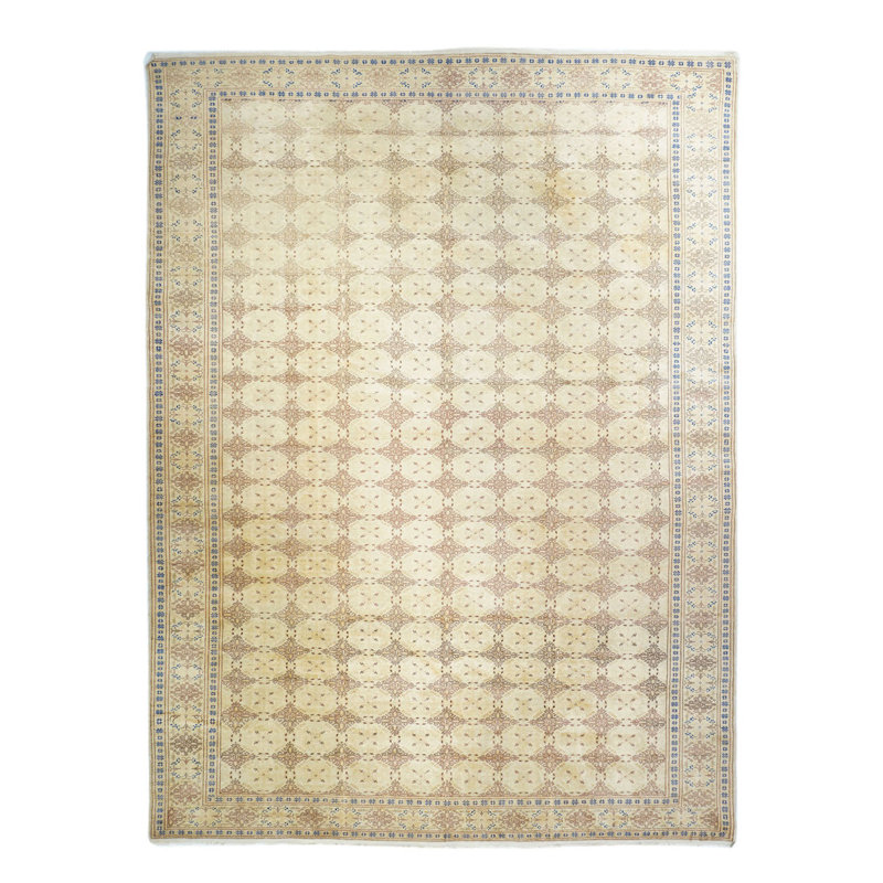 Tapis gris en laine noué à la main de conception unique 9 pi 10 po x 13 pi 8 po