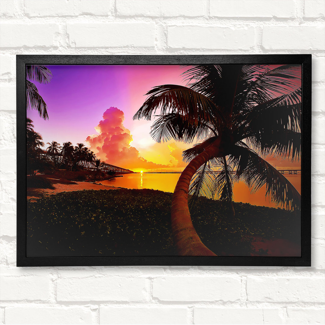 Paradise Beach At Sunset - Geschlossener Eckrahmen Kunstdrucke auf Holz