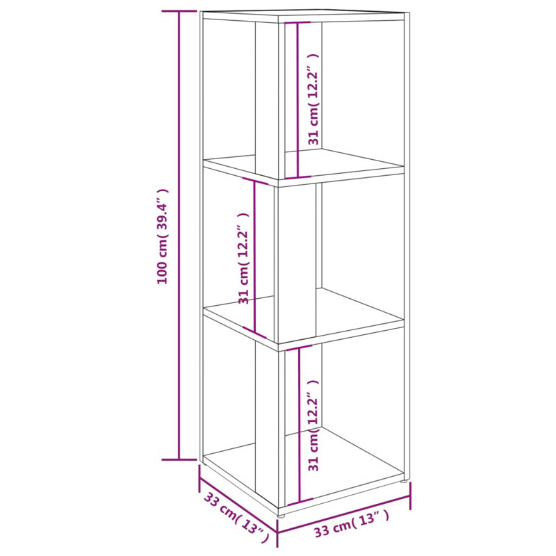 Grandos 100cm H x 33cm W Corner Bookcase, Concrete Grey