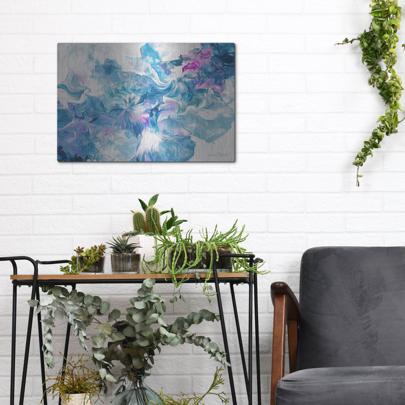 «Abstract Pouring Q» par Jean Plout, art mural en métal, H 12 po x l 16 po