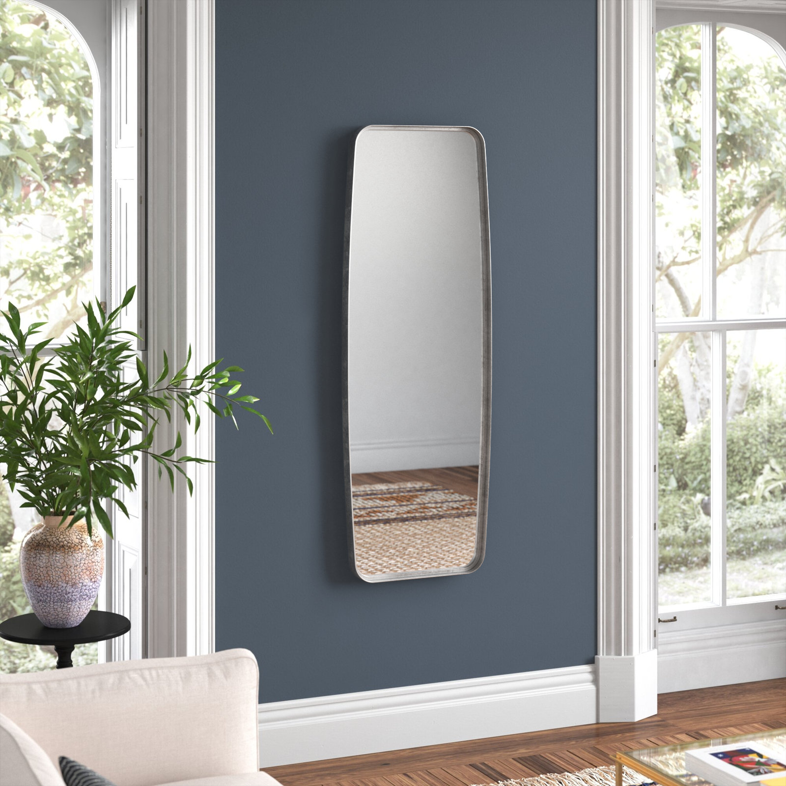 Belle Iron Wall Mirror, 60" x 21", Silver Leaf