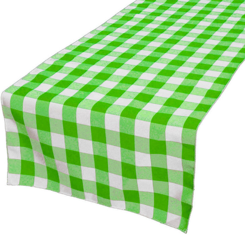 Gingham Checkered Print Table Runner, Lime Green, 90" Rectangle