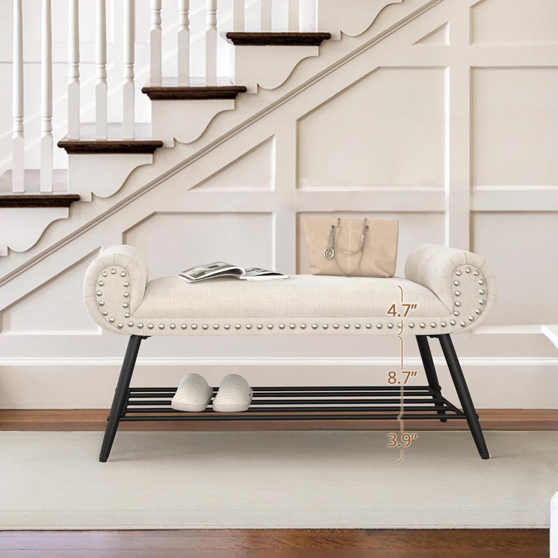 Banc de bout rembourré pour chambre à coucher avec bout de lit, Blanc