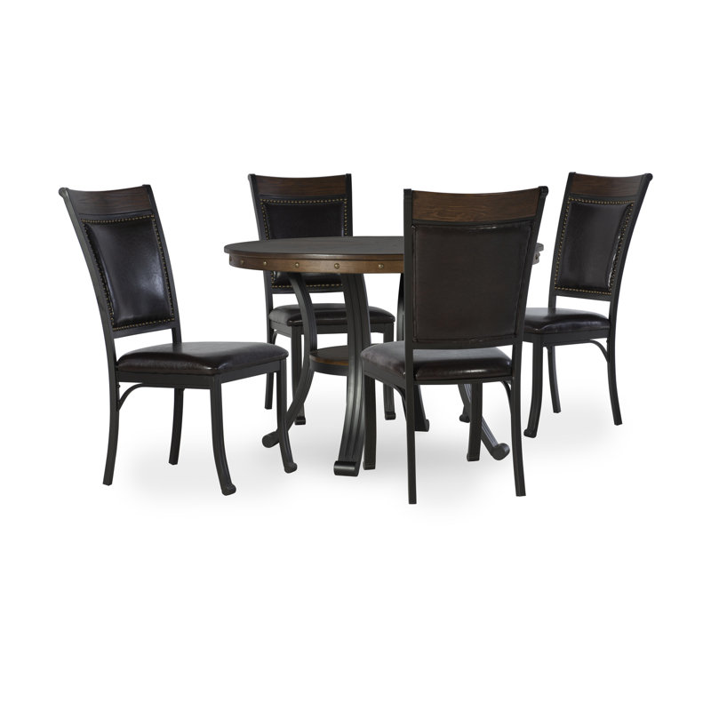 Luker 5-Piece Round Metal and Manufactured Wood Dining Set with Faux Leather Upholstered Chairs