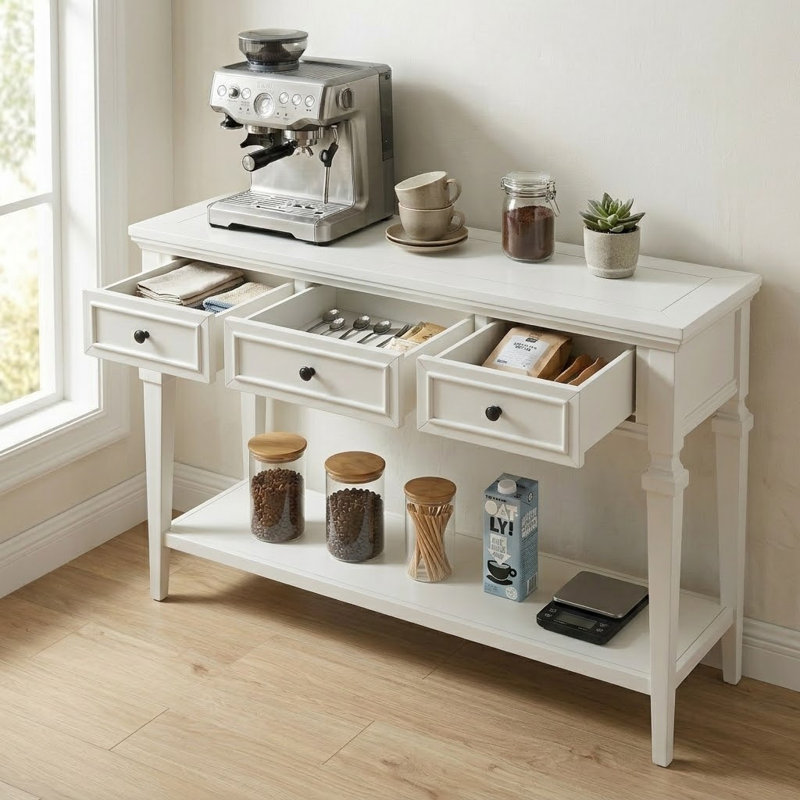 Buffet de style rétro avec tiroirs et tablettes de 50,01 po Chrysteen, Blanc antique