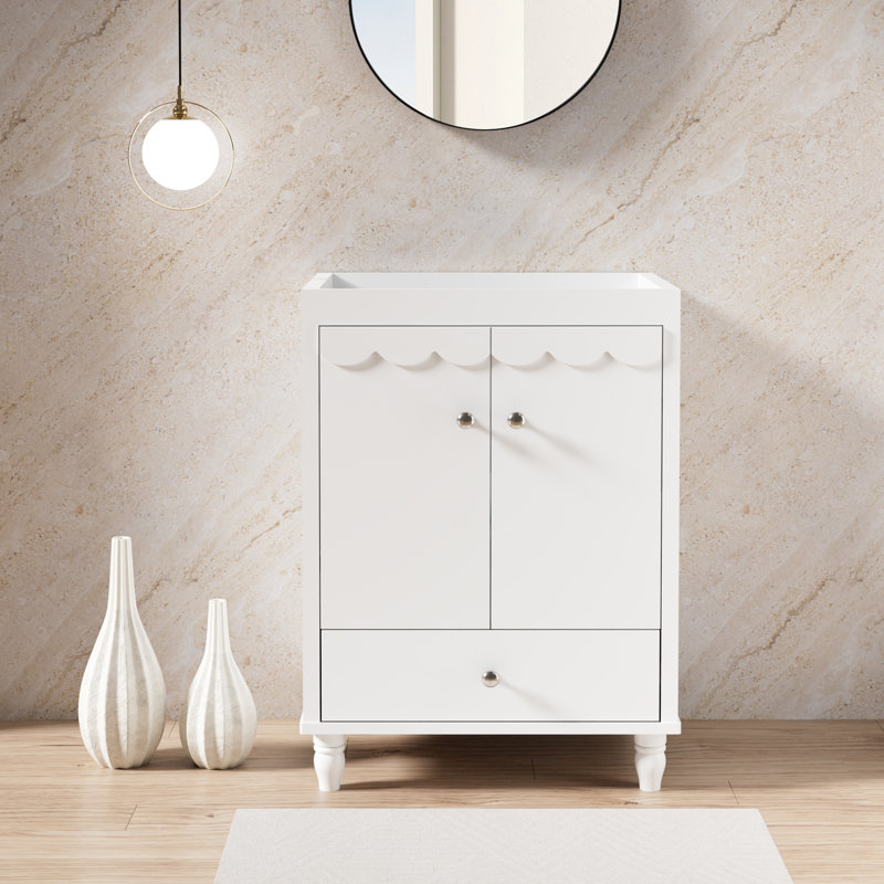 Base de meuble-lavabo autoportant 24 po seulement, lavabo non inclus, rebord ondulé décoratif, Blanc