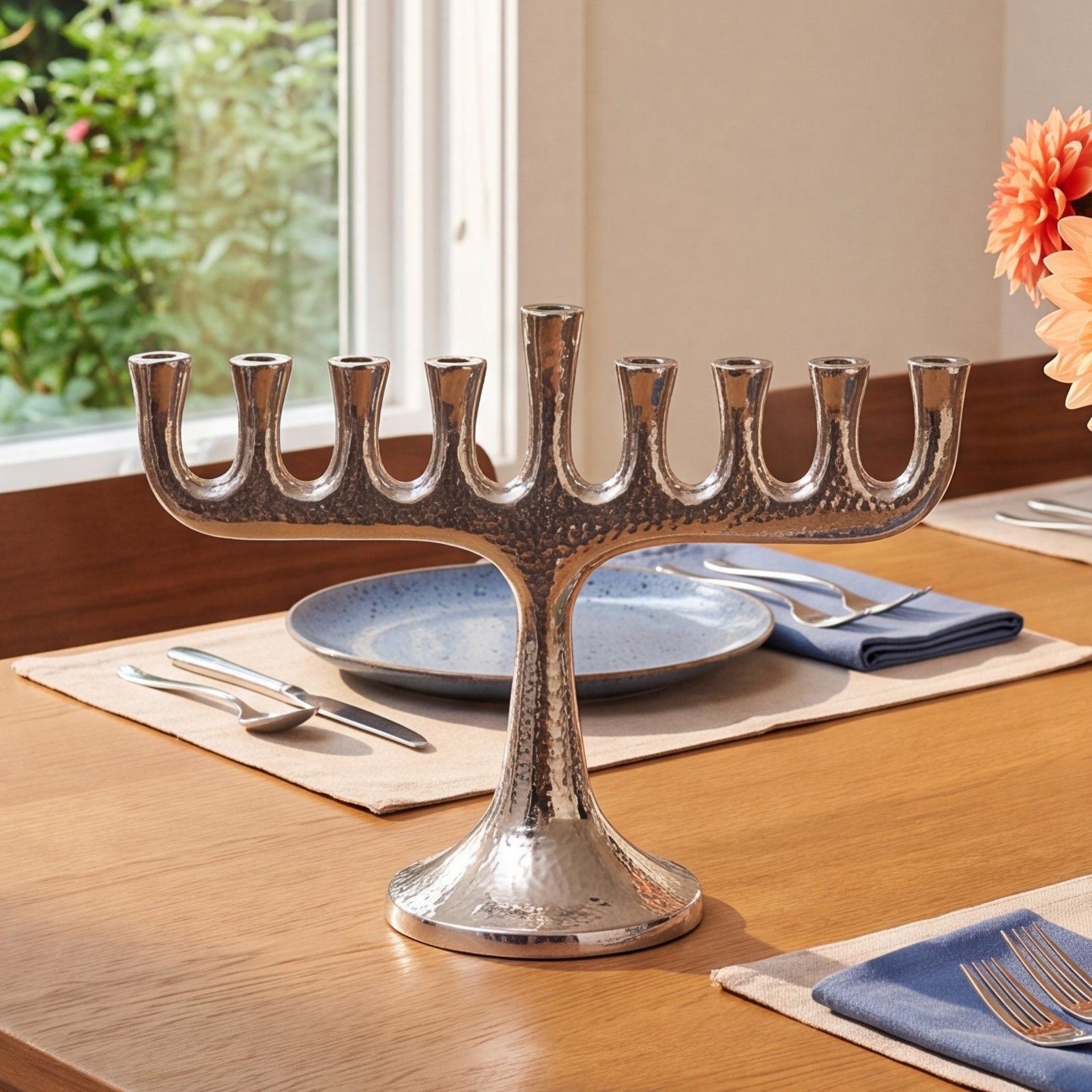 Aluminum Hammered Menorah