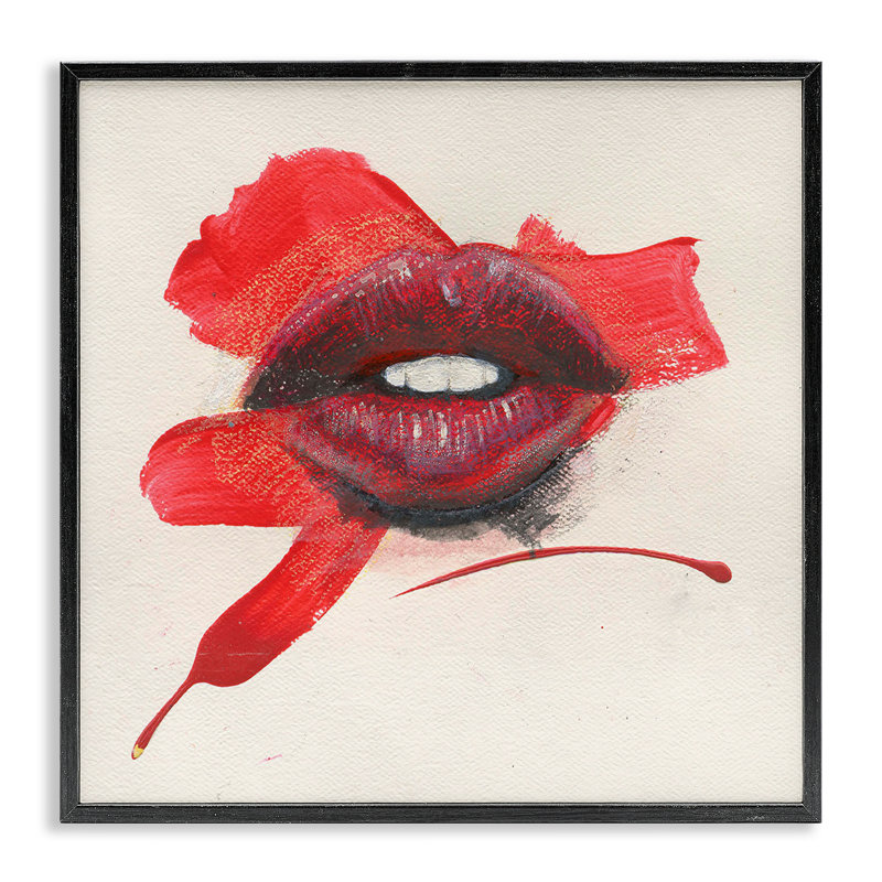  «Red Lips Paint Streak», art de la giclée encadrée par Daniel Houston, Giclée encadrée noir minuit, H 12 po x l 12 po