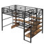 Lit mezzanine double en métal avec escalier, table de rangement basse et tablettes de rangement