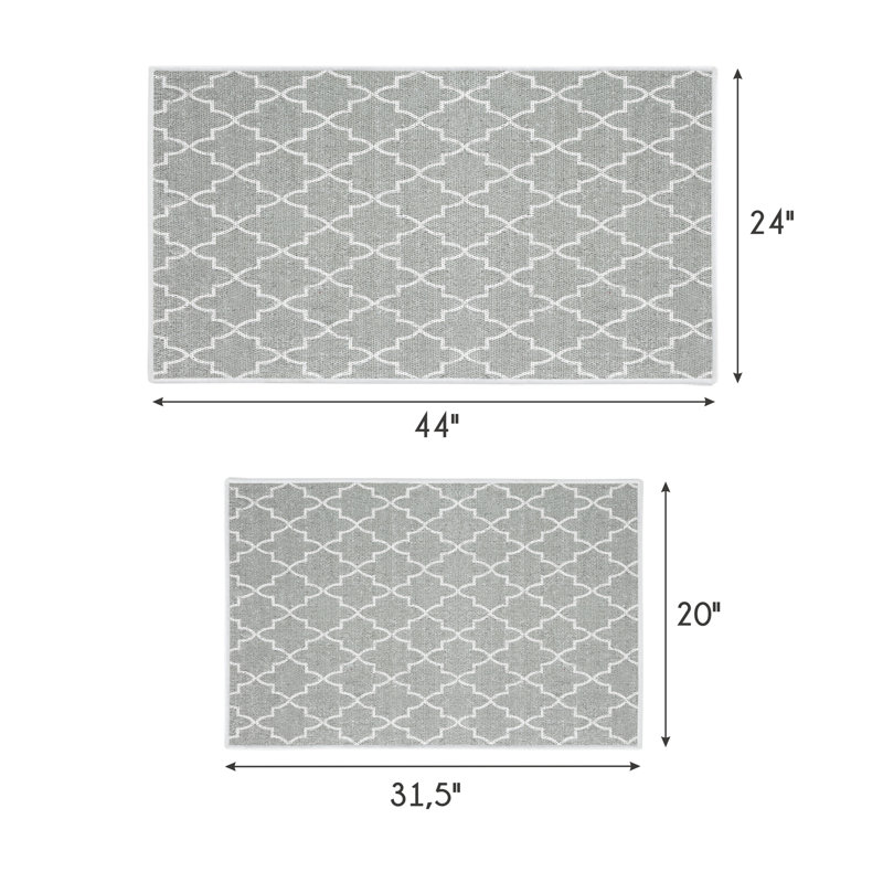Devlan Geometric Non-Skid Kitchen Mat, Light Gray