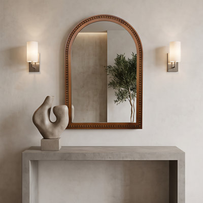 Miroir mural 20 po x 30 po en noyer foncé perlé, miroir de style campagnard rustique pour le salon de la salle de bain du vestibule