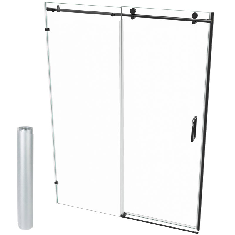 56-60" W X 76" H Frameless Shower Door, Magnetic Sliding Glass Shower Door, 5/16"(8mm) Thick Tempered Glass, Leak-proof Seals, Stainless Steel Hardware, Easy-clean Nano Coating, Matte Black