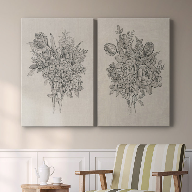 Bouquet de fleurs I - Toile tendue avec châssis de qualité supérieure - Prêt à accrocher, H 18 po x l 24 po
