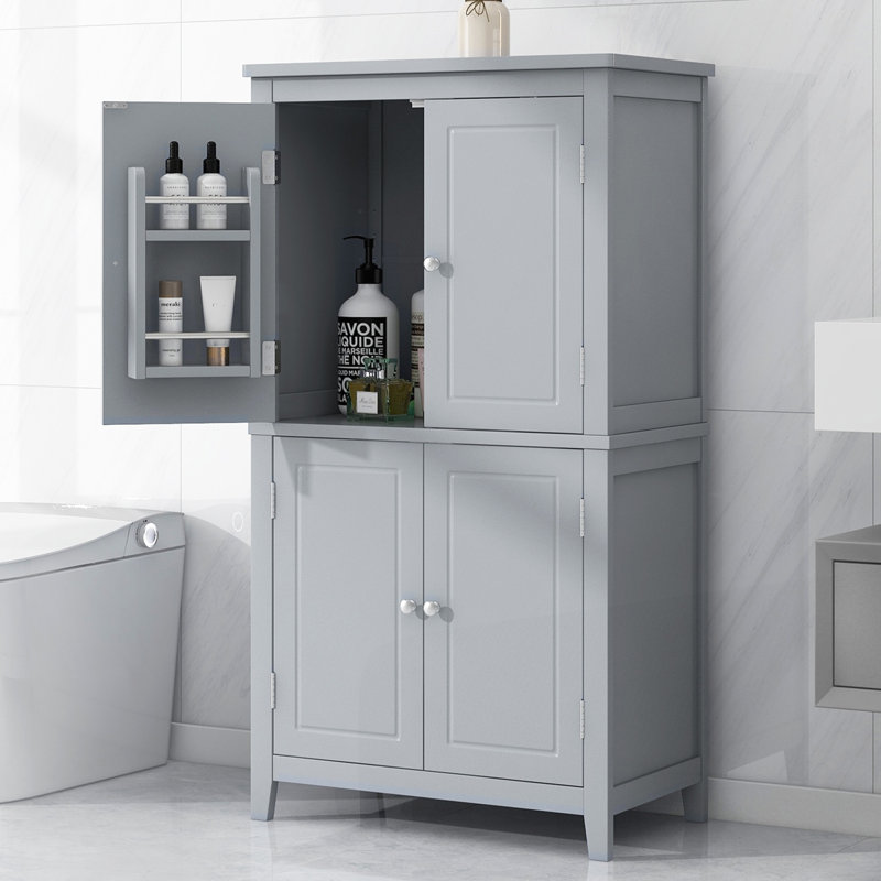 Elegant Bathroom Floor Storage Cabinet, Grey