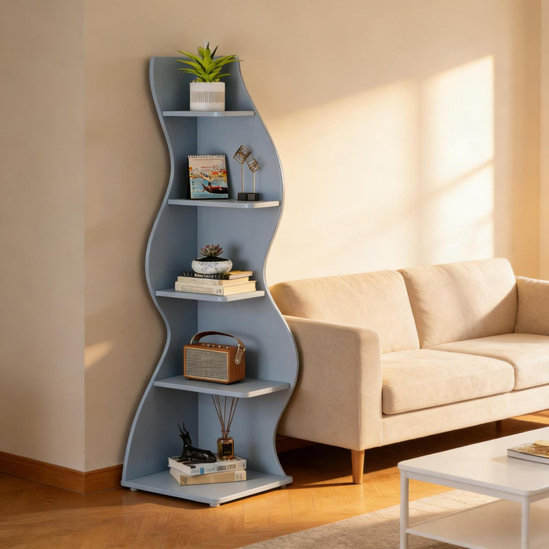 Bibliothèques spacieuses en bois, design bleu moderne pour la maison et le bureau