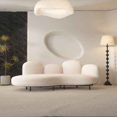 Simple Cream-style Off-white Three-seater Sofa