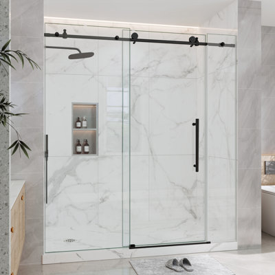 67"-72" W x 76" H Frameless Sliding Shower Door in Matte Black with 1/4" Clear Tempered Glass, 3 Glass Panel