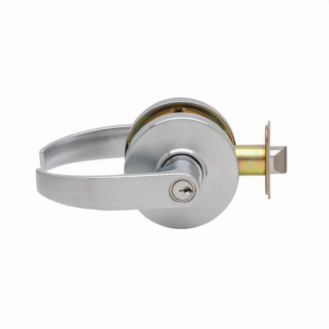 Keyed Door Lever, Satin Chrome