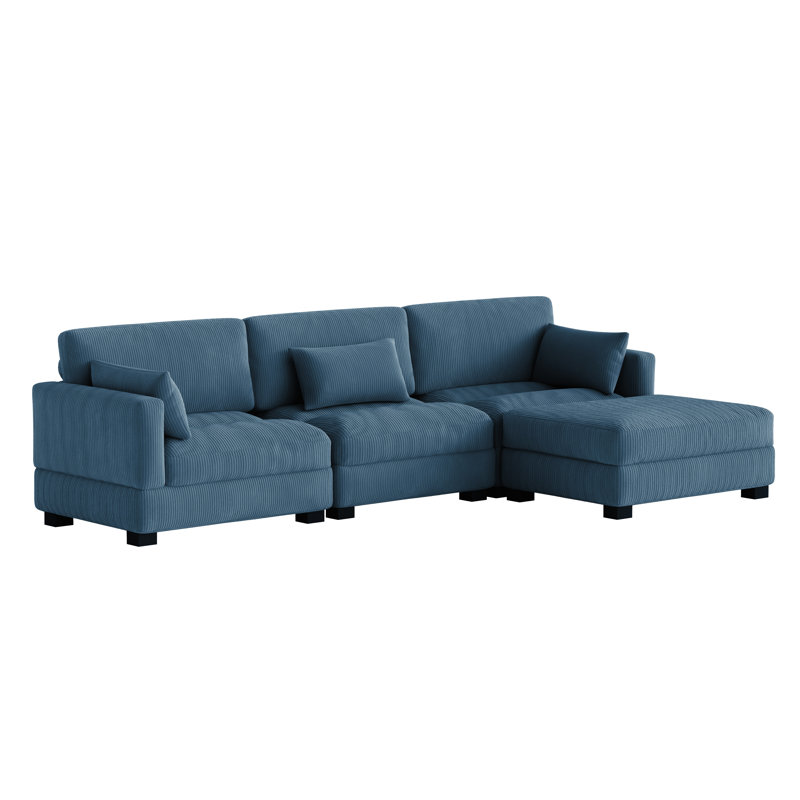 Maelina 4 - Piece Upholstered Navy Corduroy Modular Sectional Sofa with Pillow Back and Removable Ottoman, Navy Corduroy