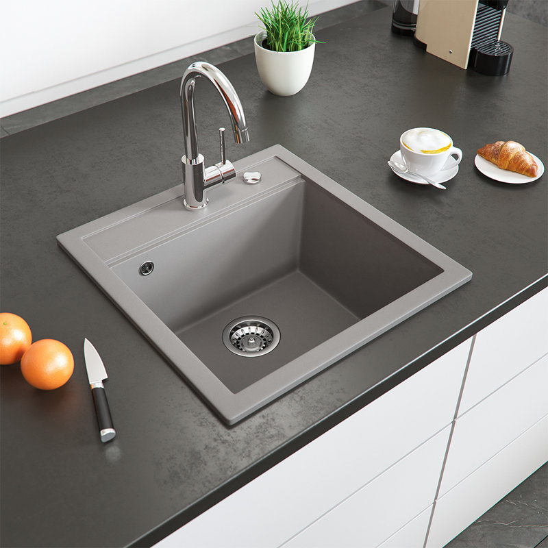 Dakota Fields Carneal 510mm W Single Bowl Granite Drop-In Kitchen Sink, Concrete