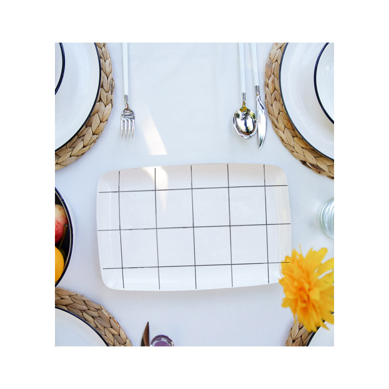 Assiette de service élégante en céramique, 9,8 x 13,4 pouces, noir et blanc | 100% céramique de qualité supérieure, durable et élégante | Parfait pour recevoir, manger et décorer la maison | Améliorez votre table