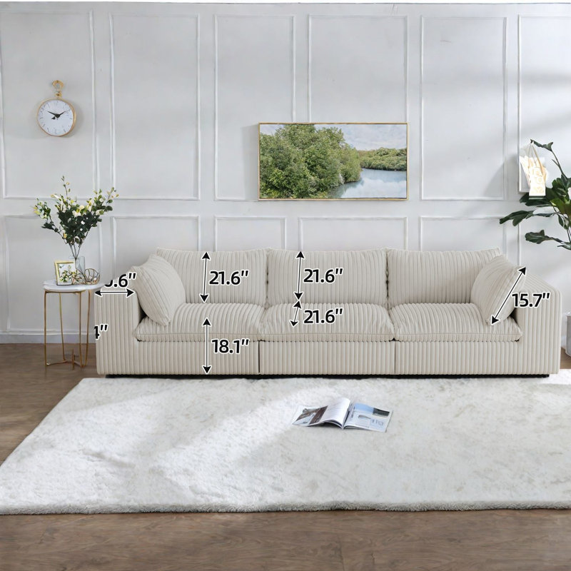 Canapés Compression Cloud, 118 pouces en velours côtelé moderne 3 places pour la maison
