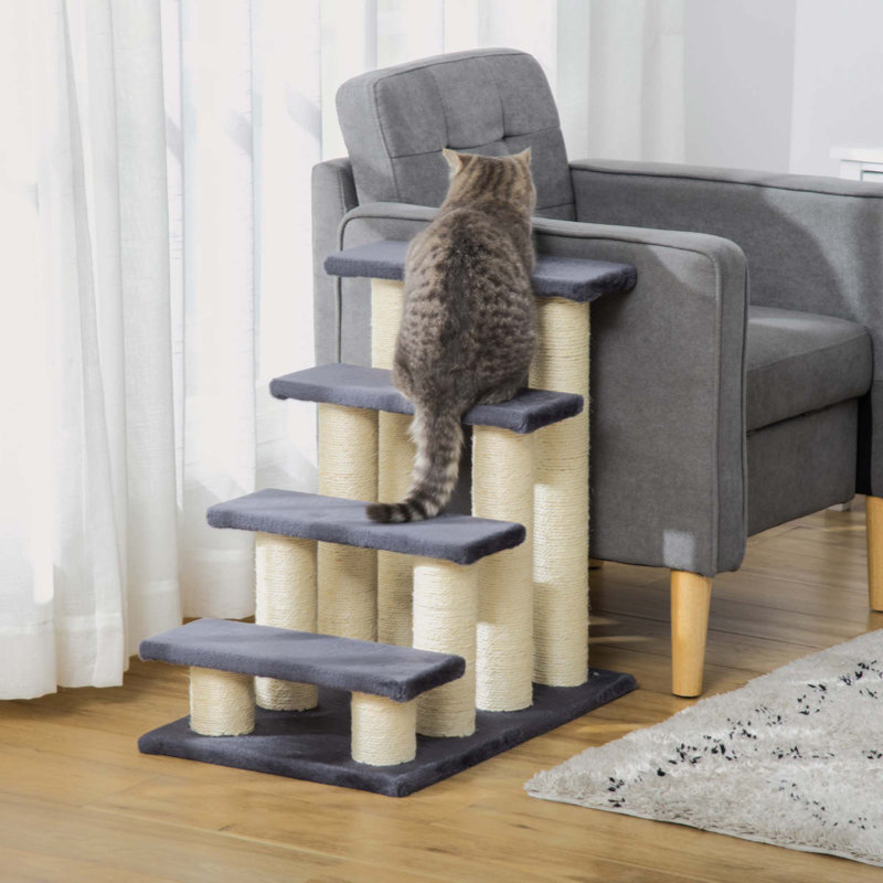 Gray Sisal Stair-Shaped Cat Tree with Scratching Posts
