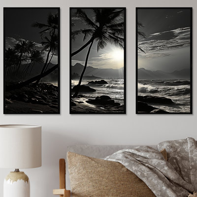 Palm Tree By The Sea Moonlight - Palms & Palm Trees Canvas Art Set