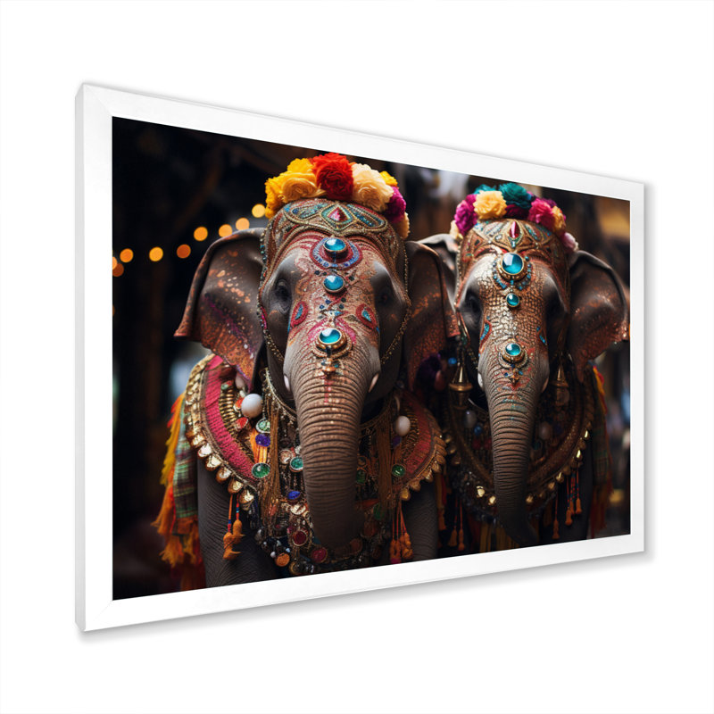 Art asiatique, éléphants thaïlandais I, reproduction d'art sur toile, H 30 po x l 40 po x P 1,5 po, Cadre photo blanc