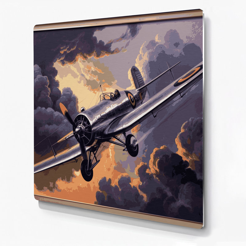 Transport, rétro, affiche de l'aviation, art mural en métal mauve, 32" H x 32" W