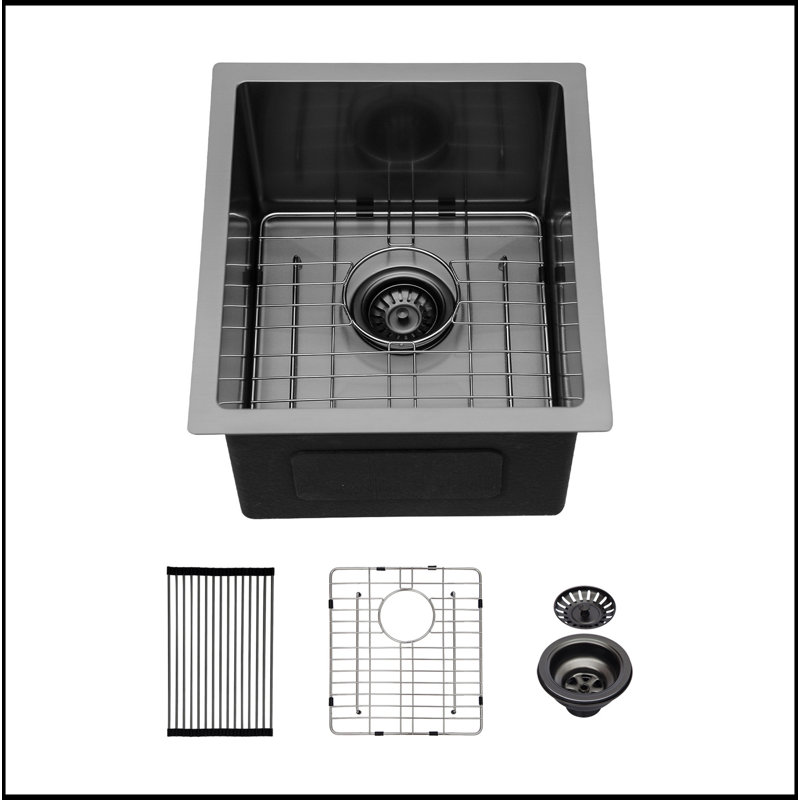 15"X 17"X 10" Undermount Singel Bowl Kitchen Basin 16 Gauge Stainless Steel With 10 Inch Deep, Gunmetal Black