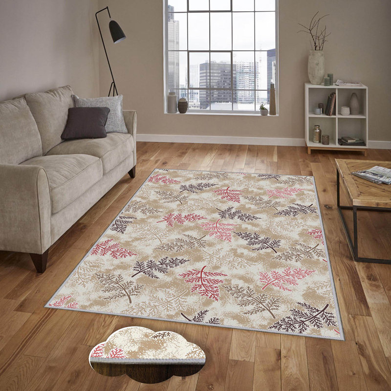 Tapis rose / beige en polyester tissé à la machine Cribbs, Rectangle 5 pi 11 po x 9 pi 2 po
