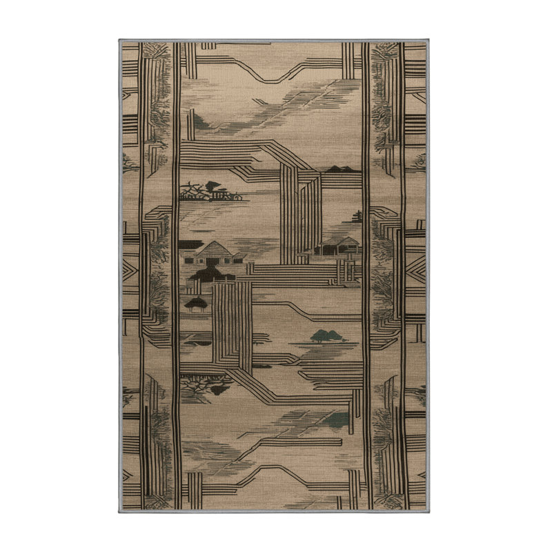 Machine Washable Art Deco Grey Area Rug, Rectangle 6' x 9'