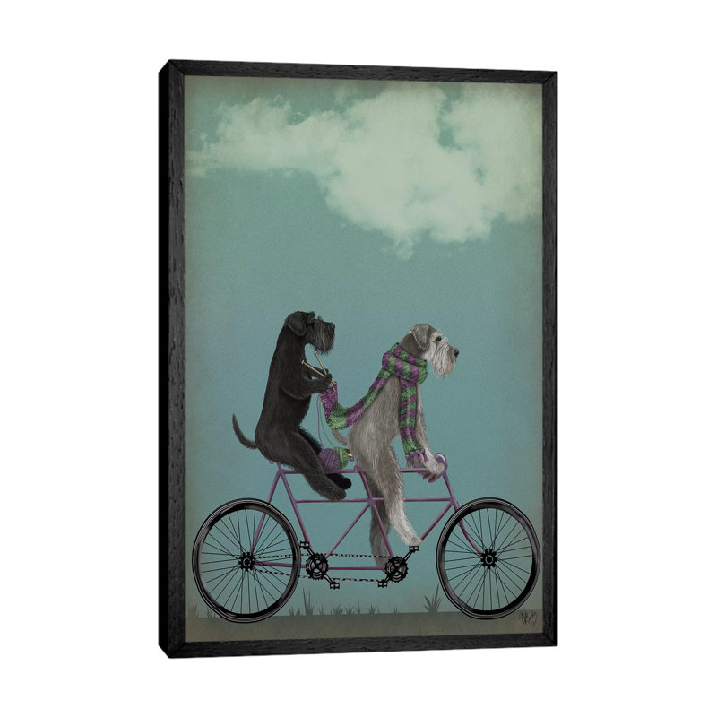 Schnauzer Tandem by Fab Funky - Print on Canvas, 66.04 cm H x 45.72 cm W, Black Framed