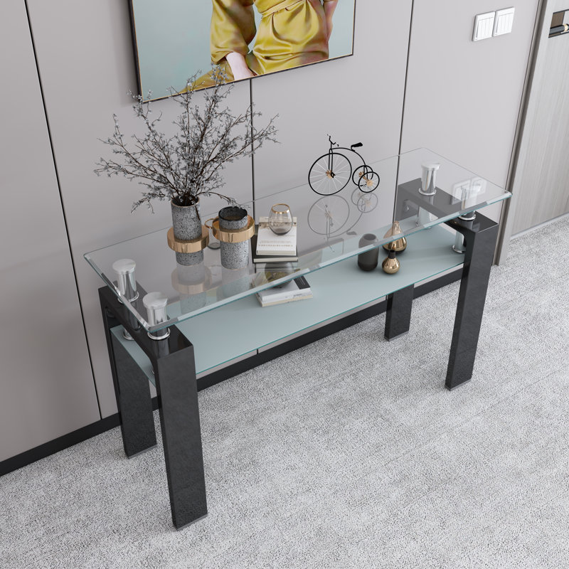 Micheline 47.2'' Glass Top Console Table, Black