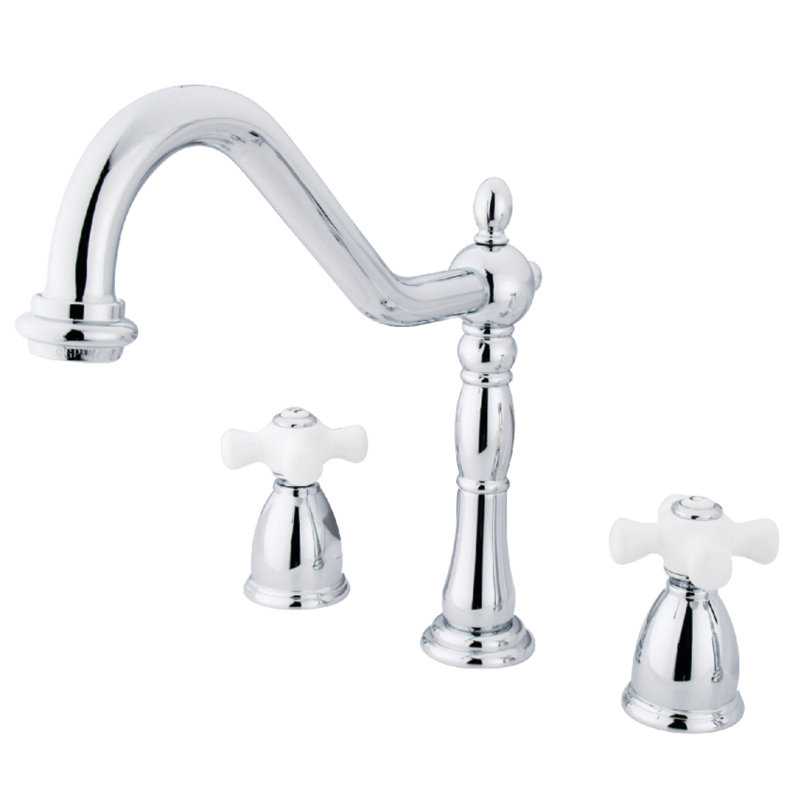 Kingston Brass Heritage Double-Handle Widespread Kitchen Faucet, Polished Chrome, Without Spray, Knob/Cross handle