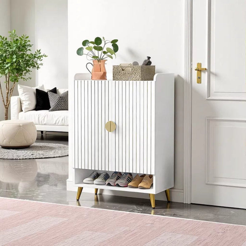 Modern Gold & White 7-Tier Shoe Storage Cabinet with Adjustable Shelves, 28.76" W x 14.58" D x 43.34" H for Entryway Hallway Closet Organization