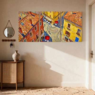 Ensemble de 3 reproductions d'art sur toile, "Scènes et paysages urbains"