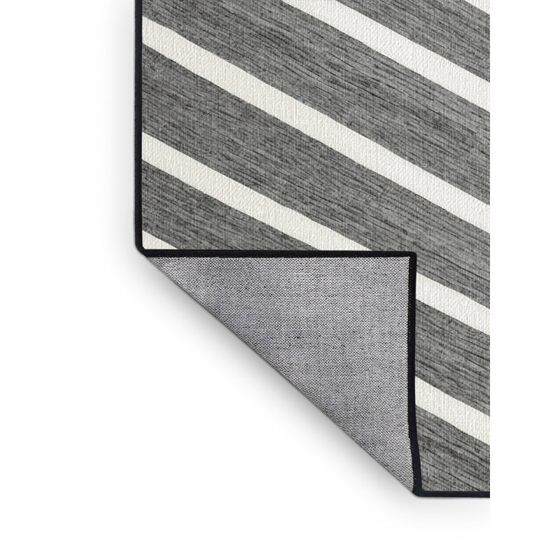  Tapis lavable rayé gris clair et blanc, Rectangle de 5 pi x 8 pi