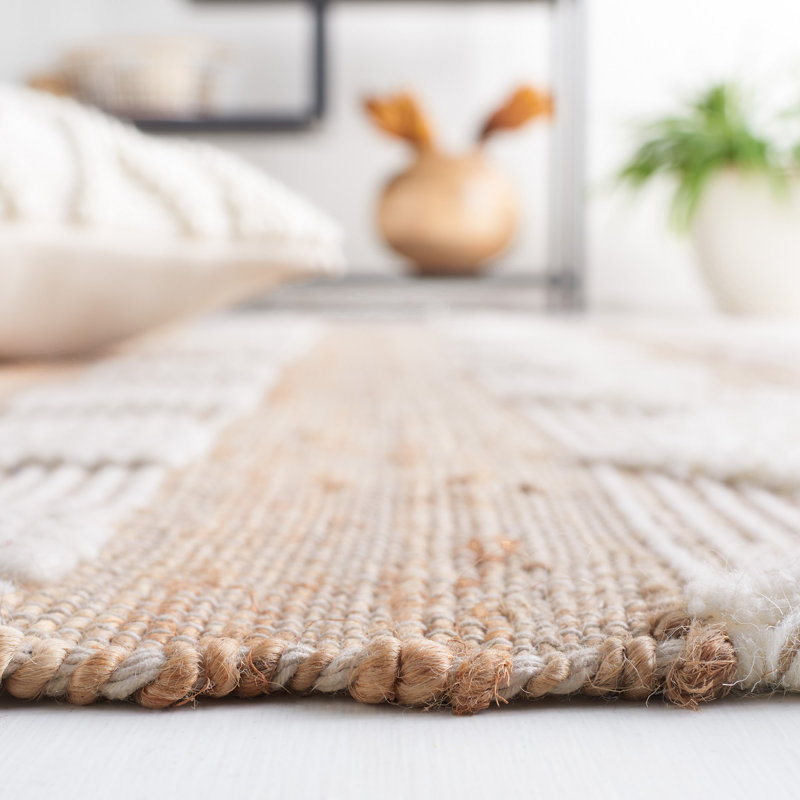 Atalee Natural Fiber Flat Weave Jute/Wool/Cotton Geometric Rug in Natural/Ivory, Rectangle 5' x 8'