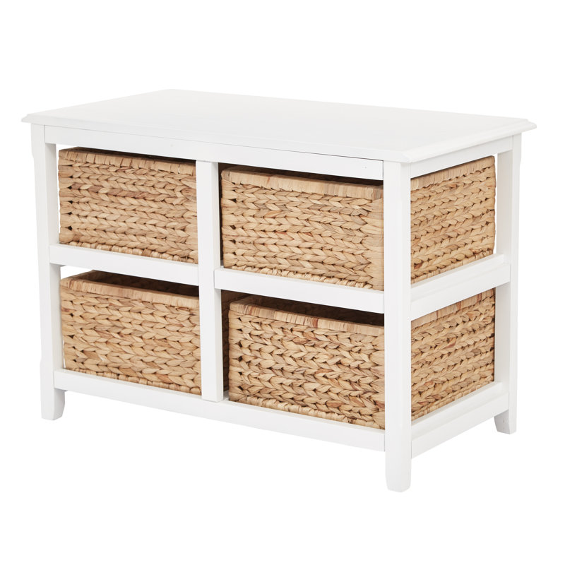 Commode de rangement 4 tiroirs Ottilie, Blanc et naturel