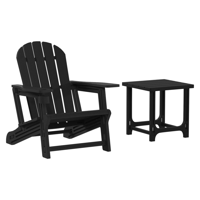 Outdoor Poly Adirondack Chair With Side Table, Black