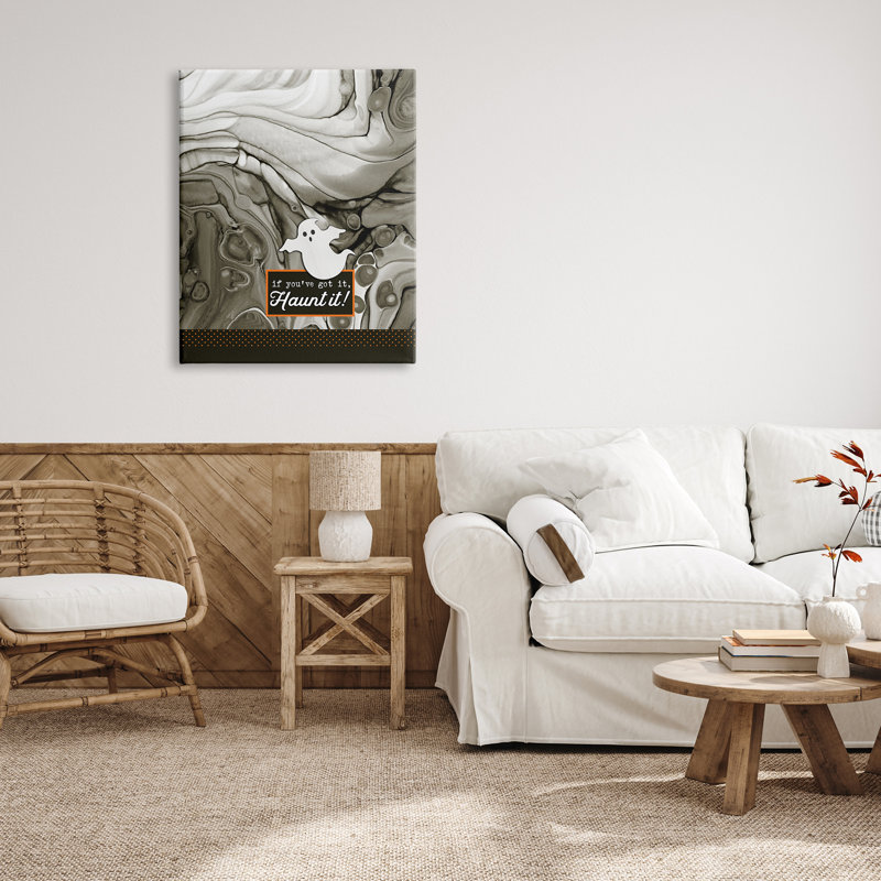 «Haunt It Witty Ghost Saying», impression sur fond marbré noir, art texturé par Deane Beesley, H 40 po x l 30 po x P 1,5 po