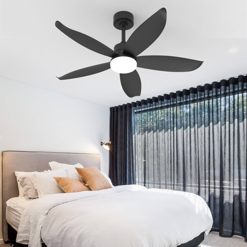 42 In. Indoor/outdoor Modern Black Ceiling Fan With Dimmable 3 Color Led Light And Remote Control, Reversible Dc Motor