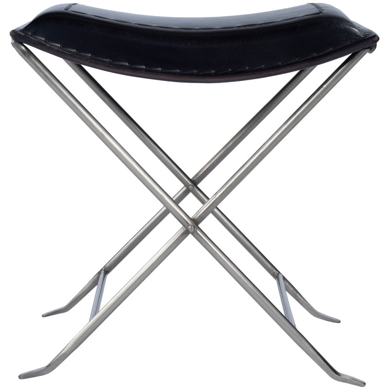 Leather Utility Stool, Black Genuine Leather