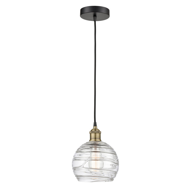 1 - Light Single Globle Pendant, 10.75" H x 8" W x 8" D, Black Antique Brass, Clear