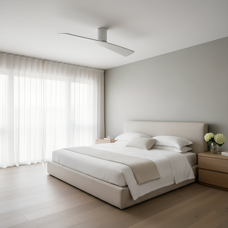  Ventilateur de plafond d'intérieur Plank Smart 52 Hugger avec pales blanc mat et télécommande portable, Blanc mat, Blanc mat