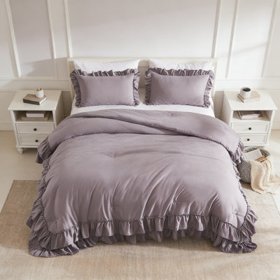 Queen Size Comforter Set 3 Pieces, Ruffle Farmhouse Bedding, Lightweight Soft Fluffy All-Season Comforter