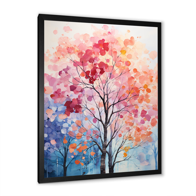 «Rose and Blue Trees Field Pointillism III», reproductions d'art mural, H 32 po x l 24 po x P 1 po, Cadre photo noir