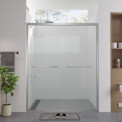 74" High Aluminum Sliding Glass Shower Door With Stainless Steel Handle, Easy Installation And Waterproof In Bathroom Tall Reversible Installation,